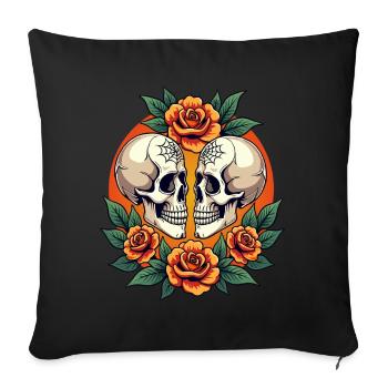 Skulls & Flowers Dark Aesthetic Floral - Sofa pillowcase 17,3'' x 17,3'' (45 x 45 cm) - black - Front