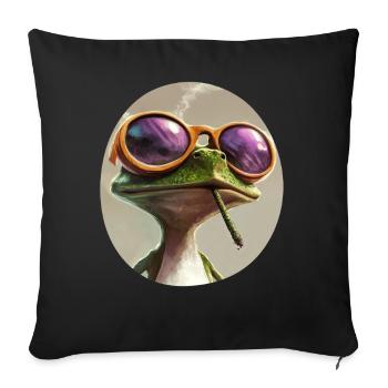 Grenouille de dessin animé fumant de l’herbe : Croassement psychédélique - Housse de coussin décorative 45 x 45 cm - noir - Devant