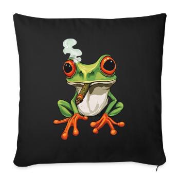 Grenouille avec cigare dans la bouche - Weed Frog Design - Housse de coussin décorative 45 x 45 cm - noir - Devant