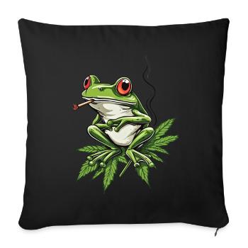 Frog on Cannabis Leaf with Joint - Weed Frog - Sofa pillowcase 17,3'' x 17,3'' (45 x 45 cm) - black - Front