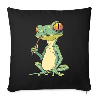 Grenouille avec articulation dans la bouche - Weed Frog Design - Housse de coussin décorative 45 x 45 cm - noir - Devant