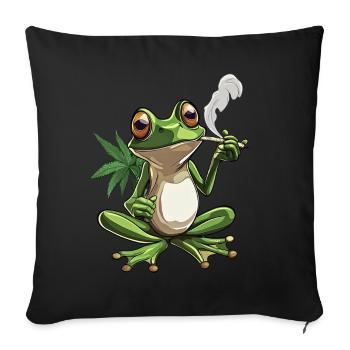 Frog with Joint and Cannabis Leaf - Weed Frog D - Sofa pillowcase 17,3'' x 17,3'' (45 x 45 cm) - black - Front