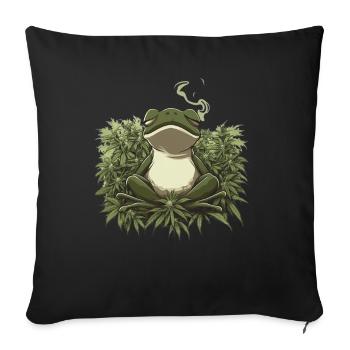 Frosch im Lotussitz mit Cannabisblättern - Sofakissenbezug 45 x 45 cm - Schwarz - Vorne