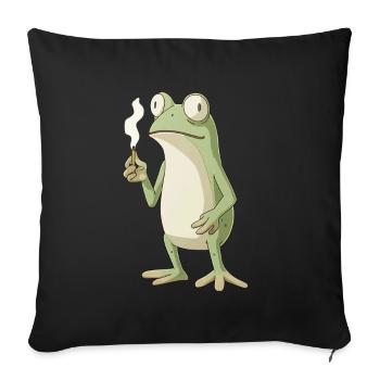 Rosh avec une cigarette et de grands yeux - Weed Frosch - Housse de coussin décorative 45 x 45 cm - noir - Devant