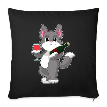 Bouteille de vin rouge pour chat - Housse de coussin décorative 45 x 45 cm - noir - Devant