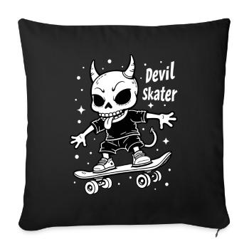 Devil Skater – Squelette cool sur skateboard - Housse de coussin décorative 45 x 45 cm - noir - Devant