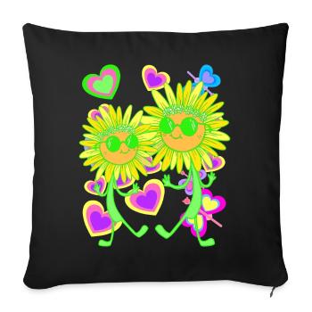 Sunflower Flower Heart Retro 80s 90s Kids - Sofa pillowcase 17,3'' x 17,3'' (45 x 45 cm) - black - Front