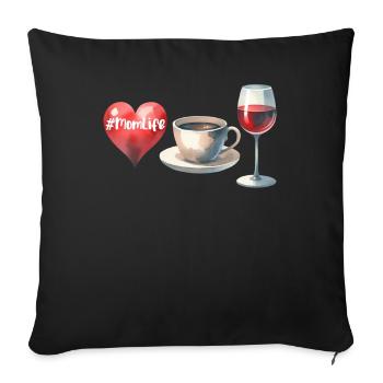 MomLife Café Vin Coeur Aquarelle Look Drôle - Housse de coussin décorative 45 x 45 cm - noir - Devant