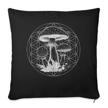 Amanite & Fleur de Vie | Art mystique de la nature - Housse de coussin décorative 45 x 45 cm - noir - Devant