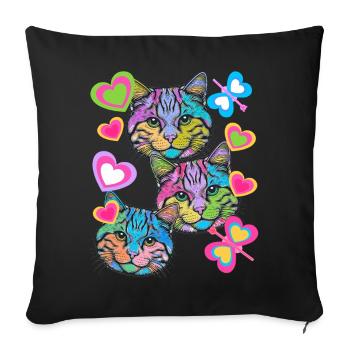 Chats Chat Rétro Papillons Coeur Vintage - Housse de coussin décorative 45 x 45 cm - noir - Devant