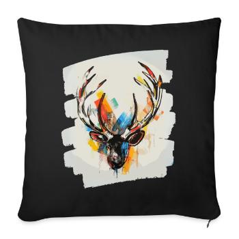 Hirsch mit Geweih - Sofakissenbezug 45 x 45 cm - Schwarz - Vorne