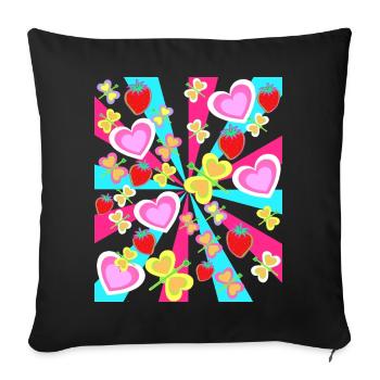 Schmettelinge Heart Insects Strawberries Strawberry Child - Sofa pillowcase 17,3'' x 17,3'' (45 x 45 cm) - black - Front