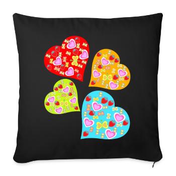 Retro Heart Hearts Vintage Strawberries Butterflies - Sofa pillowcase 17,3'' x 17,3'' (45 x 45 cm) - black - Front