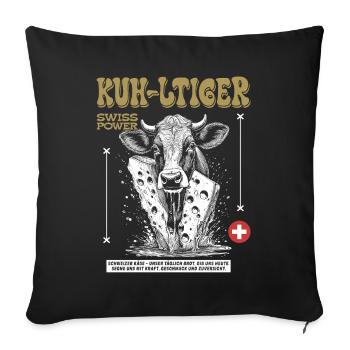 Slow‐Food Shirt: Käse Charme & Swiss Power - Sofakissenbezug 45 x 45 cm - Schwarz - Vorne