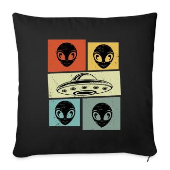 Alien Ovni Rétro Vintage - Housse de coussin décorative 45 x 45 cm - noir - Devant