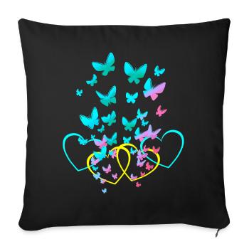 Retro Heart Hearts Butterflies Spring Valentine - Sofa pillowcase 17,3'' x 17,3'' (45 x 45 cm) - black - Front