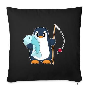 Pingouin Pêcheur Poisson Pêche - Housse de coussin décorative 45 x 45 cm - noir - Devant