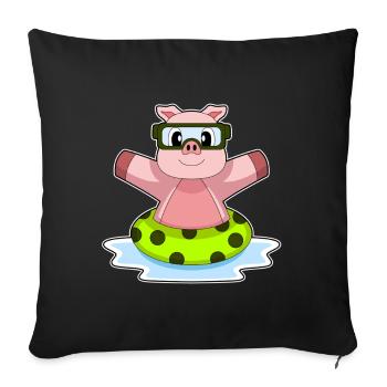 Pig Swimming Swimming Ring Summer - Sofa pillowcase 17,3'' x 17,3'' (45 x 45 cm) - black - Front