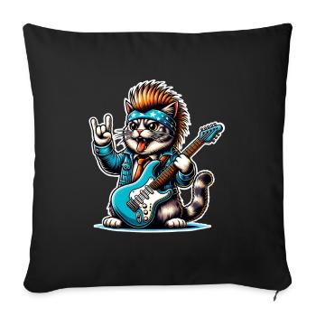 Cat Guitariste de Rock and Roll - Housse de coussin décorative 45 x 45 cm - noir - Devant
