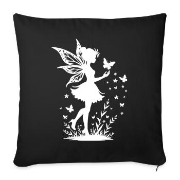 Fée magique avec des fleurs et des papillons - Housse de coussin décorative 45 x 45 cm - noir - Devant