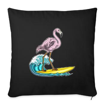 Été de surf sur planche de surf au flamant rose - Housse de coussin décorative 45 x 45 cm - noir - Devant