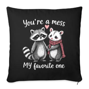 Feral Design Amour Couple Opossum Opossum Raton laveur - Housse de coussin décorative 45 x 45 cm - noir - Devant