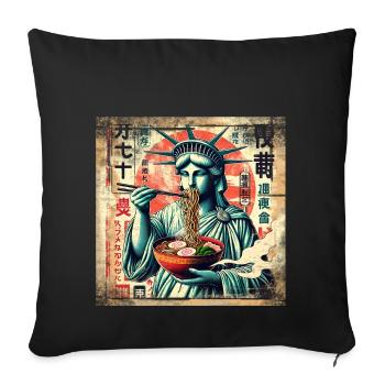 Ramen Statue de la Liberté Grunge Poster Style - Housse de coussin décorative 45 x 45 cm - noir - Devant
