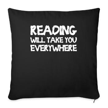 Reading Will Take You Everywhere - Sofa pillowcase 17,3'' x 17,3'' (45 x 45 cm) - black - Front