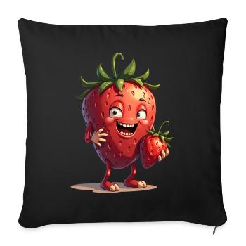 Drôle de fraises fraises fruits - Housse de coussin décorative 45 x 45 cm - noir - Devant