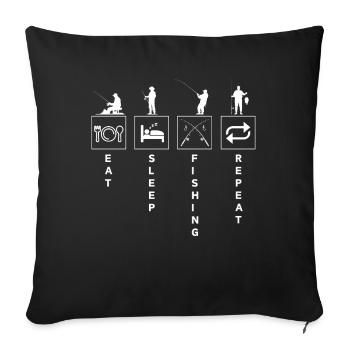 Citation de pêche drôle manger dormir répéter - Housse de coussin décorative 45 x 45 cm - noir - Devant