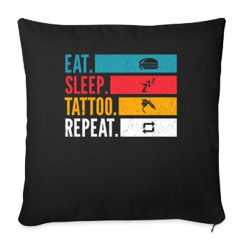 Manger Dormir Tatouage Répéter Style d’encre - Housse de coussin décorative 45 x 45 cm - noir - Devant
