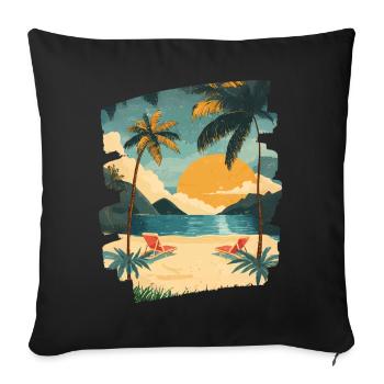 Plage Palmiers Coucher de soleil Été - Housse de coussin décorative 45 x 45 cm - noir - Devant
