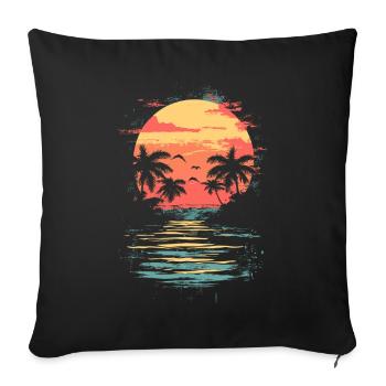 Plage Palmiers Coucher de soleil Été - Housse de coussin décorative 45 x 45 cm - noir - Devant