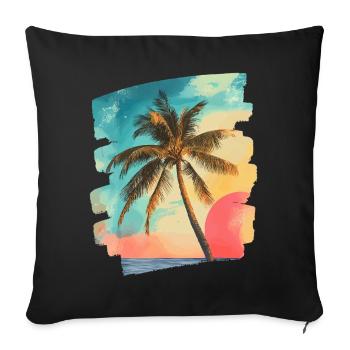 Plage Palmiers Coucher de soleil Été - Housse de coussin décorative 45 x 45 cm - noir - Devant