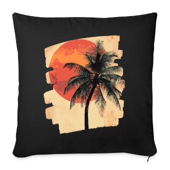 palmier coucher de soleil soleil d’été - Housse de coussin décorative 45 x 45 cm - noir - Devant