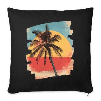 palmier coucher de soleil soleil d’été - Housse de coussin décorative 45 x 45 cm - noir - Devant