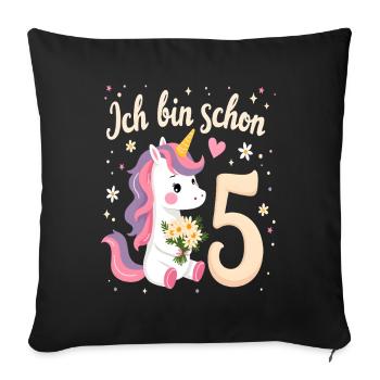 Licorne mignonne 5e anniversaire pour les filles - Housse de coussin décorative 45 x 45 cm - noir - Devant
