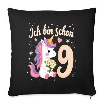 Licorne mignonne 9e anniversaire pour les filles - Housse de coussin décorative 45 x 45 cm - noir - Devant