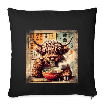 Ramen Highland Cow Grunge Style d’affiche - Housse de coussin décorative 45 x 45 cm - noir - Devant