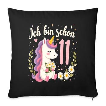 Licorne mignonne 11e anniversaire pour les filles - Housse de coussin décorative 45 x 45 cm - noir - Devant