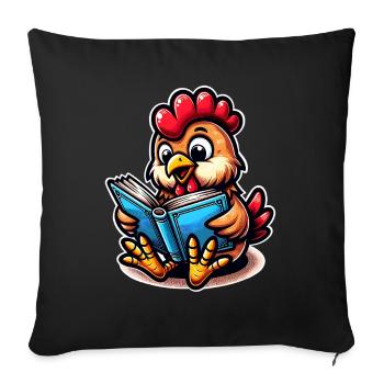 Chicken Reading Books Book Chickens - Sofa pillowcase 17,3'' x 17,3'' (45 x 45 cm) - black - Front