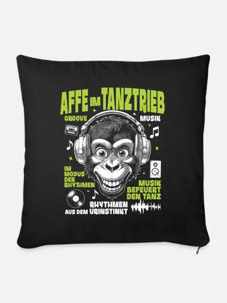 Tanztrieb Groove Shirt: Affe mit Musikblick - Sofakissenbezug 45 x 45 cm - Schwarz