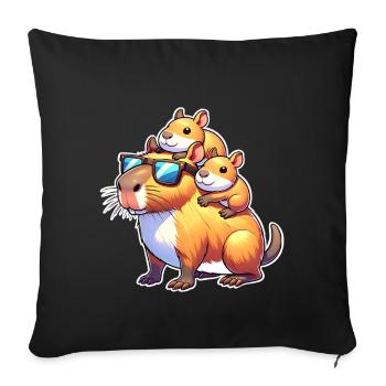 Capybara Papa Fils Fille Enfants - Housse de coussin décorative 45 x 45 cm - noir - Devant