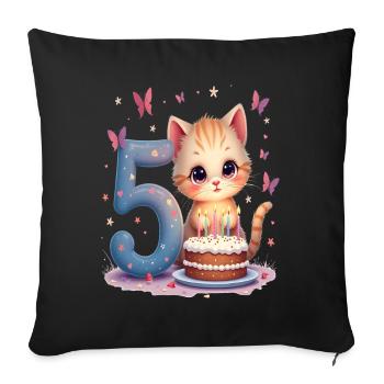 Cute Kitten 5th Birthday Girl - Sofa pillowcase 17,3'' x 17,3'' (45 x 45 cm) - black - Front