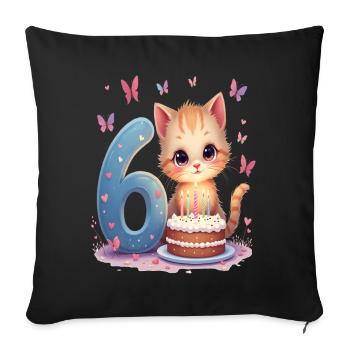 Cute Kitten 6th Birthday Girl - Sofa pillowcase 17,3'' x 17,3'' (45 x 45 cm) - black - Front