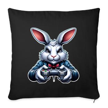 Hase Kaninchen Gamer Gaming Nerd - Sofakissenbezug 45 x 45 cm - Schwarz - Vorne