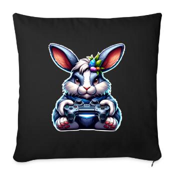 Hase Kaninchen Gamer Gaming Nerd - Sofakissenbezug 45 x 45 cm - Schwarz - Vorne