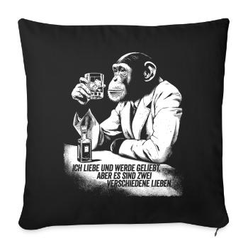 Humorvoller Affe mit Trinkglas - Sofakissenbezug 45 x 45 cm - Schwarz - Vorne