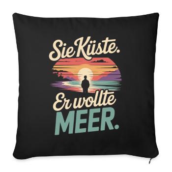 Vous côte Il voulait mer plage amour vague surfeur - Housse de coussin décorative 45 x 45 cm - noir - Devant