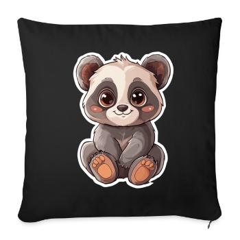 Ours panda mignon - Housse de coussin décorative 45 x 45 cm - noir - Devant